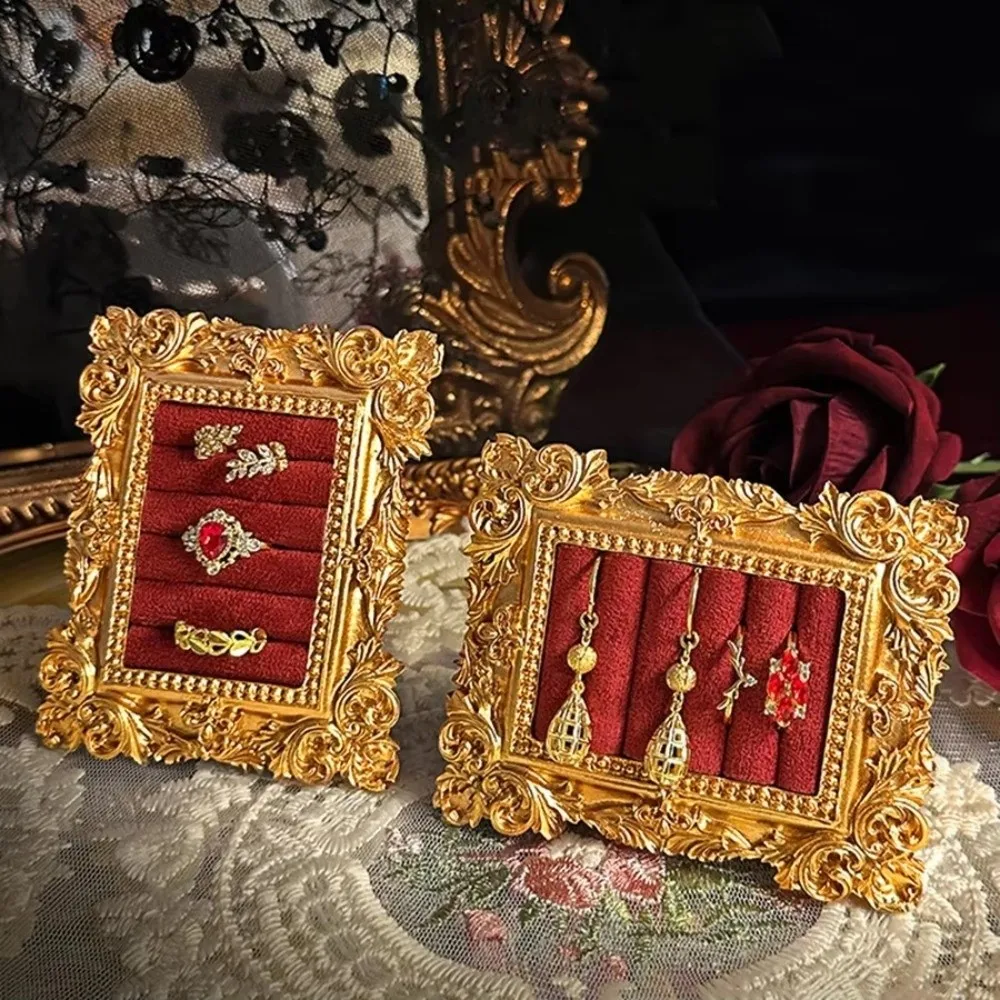 

Velvet Ring Jewelry Tray Photo Frame Vintage Jewelry Display Stand Square Shape Resin Jewelry storage frame