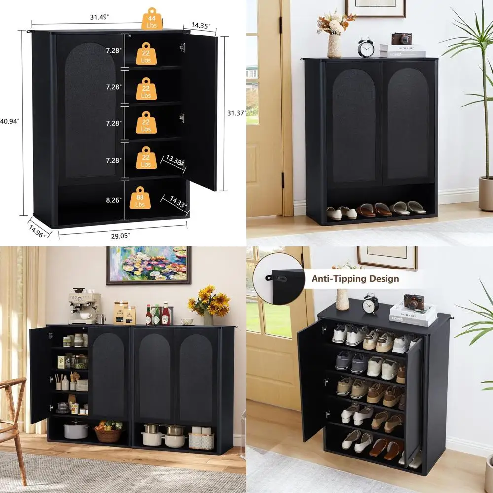 

5-Tier Wooden Shoe Storage Cabinet with Adjustable Shelves, Ideal for Entryway, Hallway, Living Room in Black