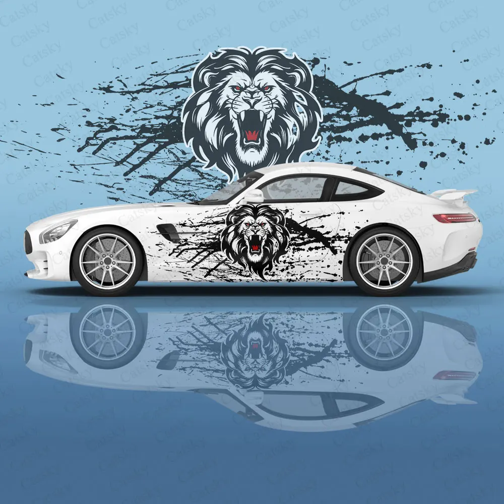 

Black Art Graffiti Animal Lion Custom Car Accessories Body Stickers Auto Side Film Decal Body Sticker SUV Decoration Pattern