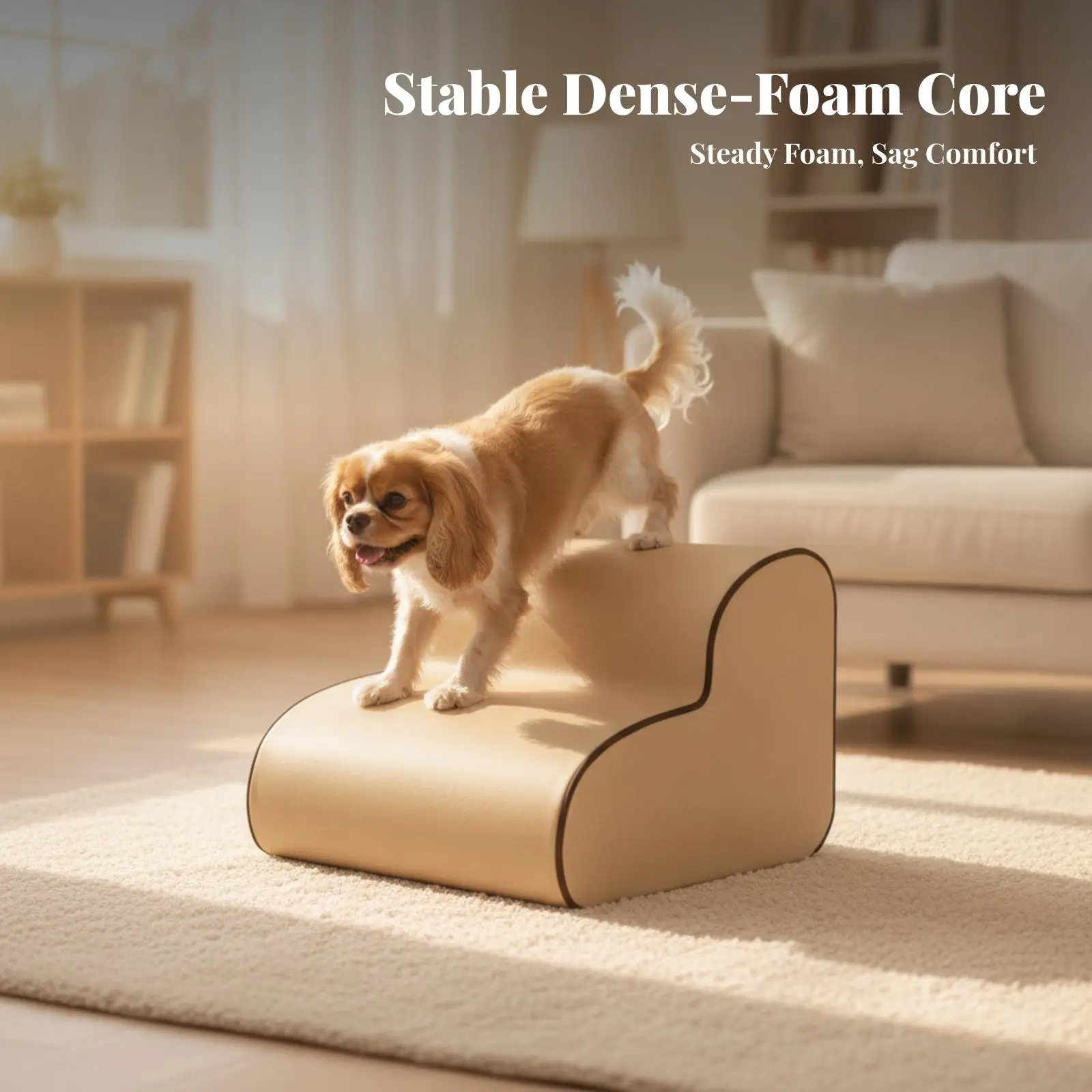Stable 2-Step Pet Stair | Waterproof Leather-Like Exterior, Gentle 37-Degree Slope, for High Bed