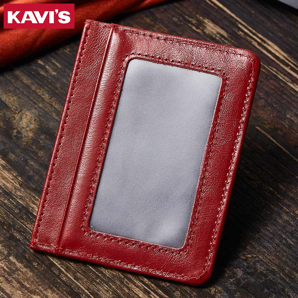 KAVIS Slim Card Holder Wallet for Men Women Genuine Leather Portable Credit Bank Card Case Mini Unisex Money Bag