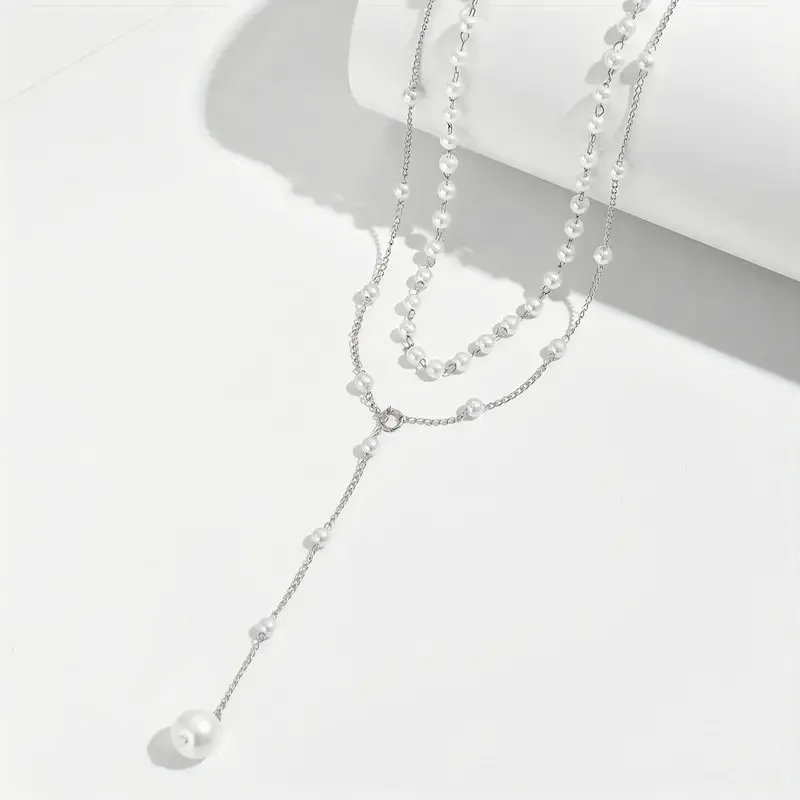Korean Imitation Pearl Double Layered Fashion Big Ball Bead Pendant Tassel Necklace Women's Sexy Front Chest Body Jewelry image 6