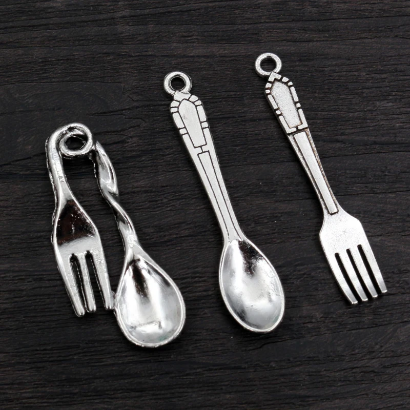 20 sztuk łyżka widelec jadalnia Charms tybetański antyczne posrebrzane zastawa stołowa zawieszki Charms DIY tworzenia biżuterii akcesoria ustalenia