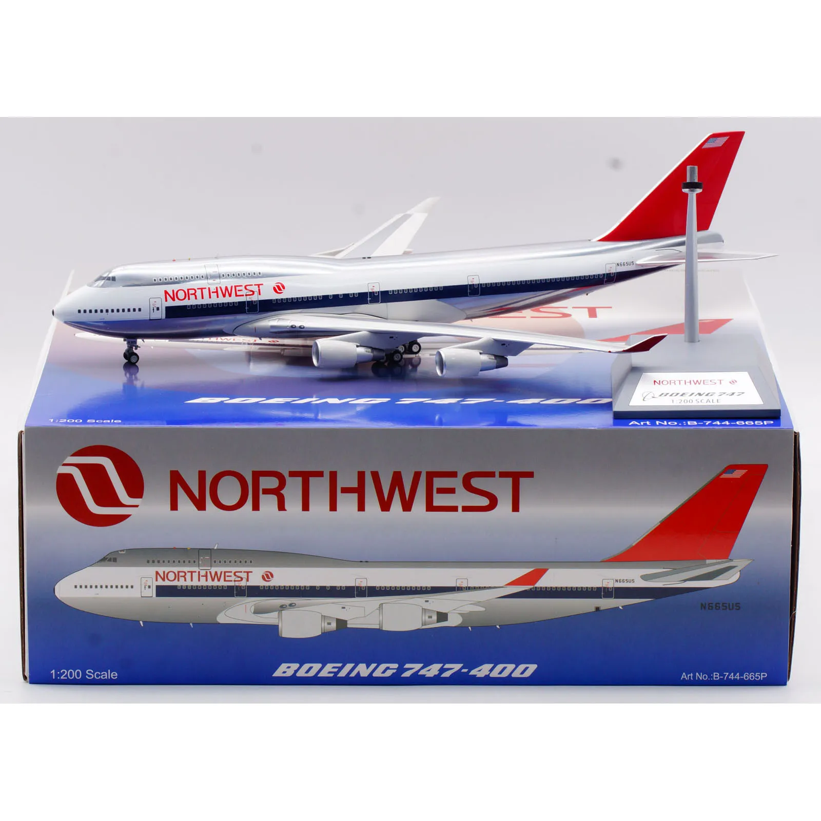 

B-744-665P Коллекционный самолет из сплава в подарок B-модели 1:200 Northwest Airlines Boeing B747-400 Литая под давлением модель самолета N665US
