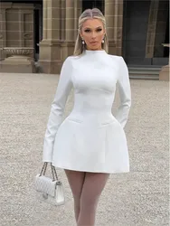 Women's Elegant Pocket Slim Mini Dress Fashion Backless Long Sleeve High Waist A-line Dresses Party Club Bodycon Short Vestidos
