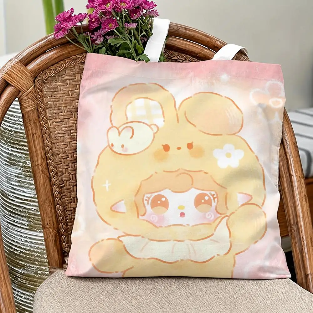 Cute Character Yooki Storage Bags Eco Canvas Tote Odorless Reusable Double Print Shopping Bag
