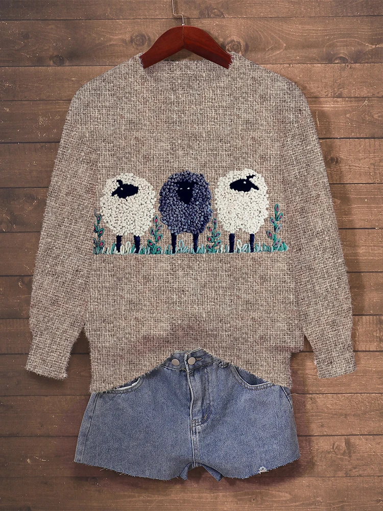 

Plus Size Printed Pattern Sweater, Casual Comfort Style Crew Neck Long Sleeve Pullover for Autumn and Winter