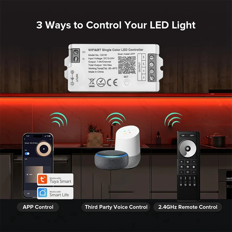 C01W Tuya Light Strip Controller& C02W 2.4G WIFI Bluetooth Mobile APP Smart Controller Intelligent Voice Control B-ABFB
