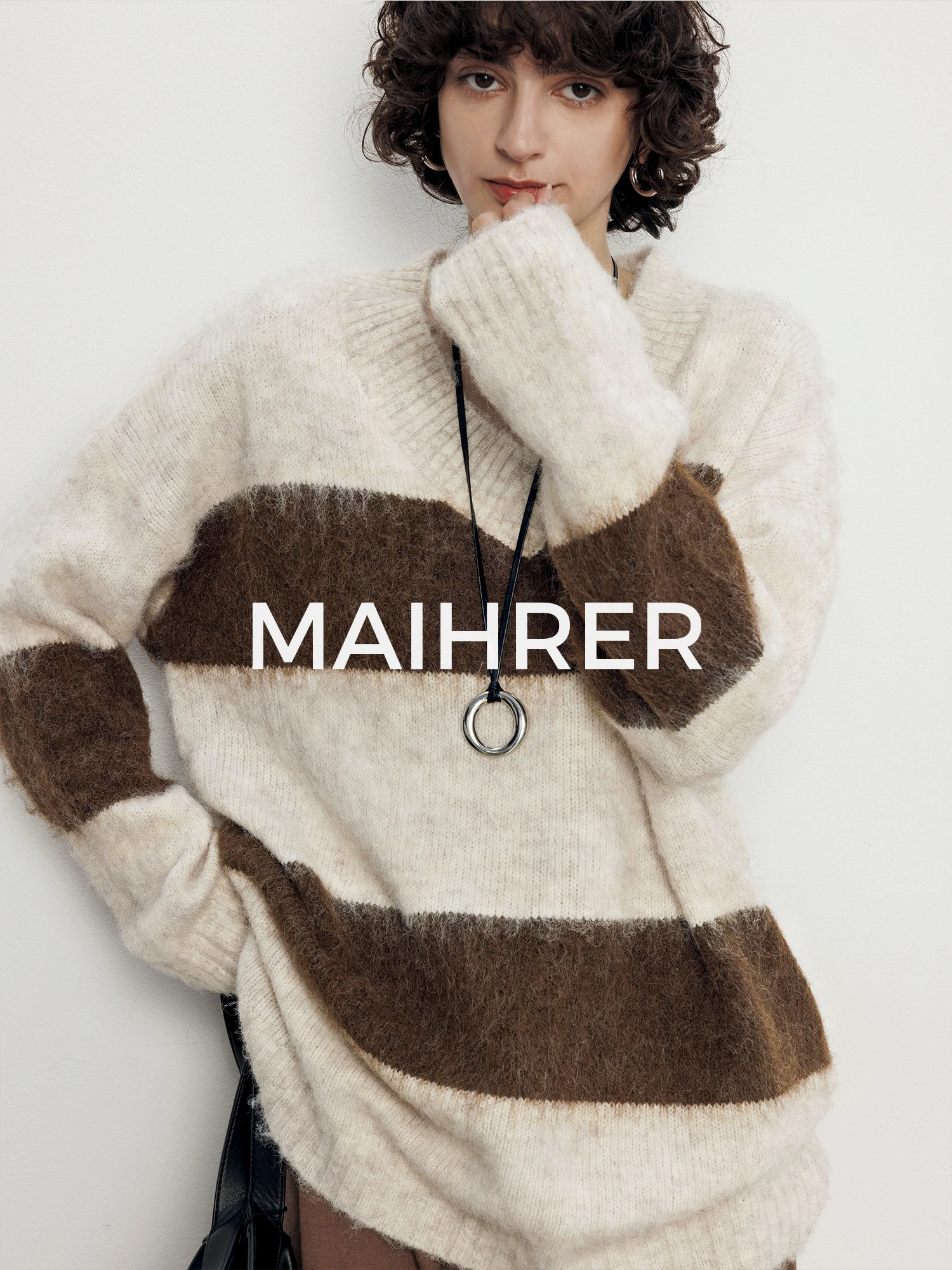 

Женский шерстяной вязаный свитер Maiherer: мягкий, уютный, свободный, в полоску, осенне-зимний, новый, повседневный, комфортный, из полиэстера