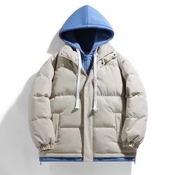 Giacca invernale da uomo in cotone con cappuccio finto in due pezzi Giacca invernale versatile casual calda e spessa Piumino da pane Cappotti Parka