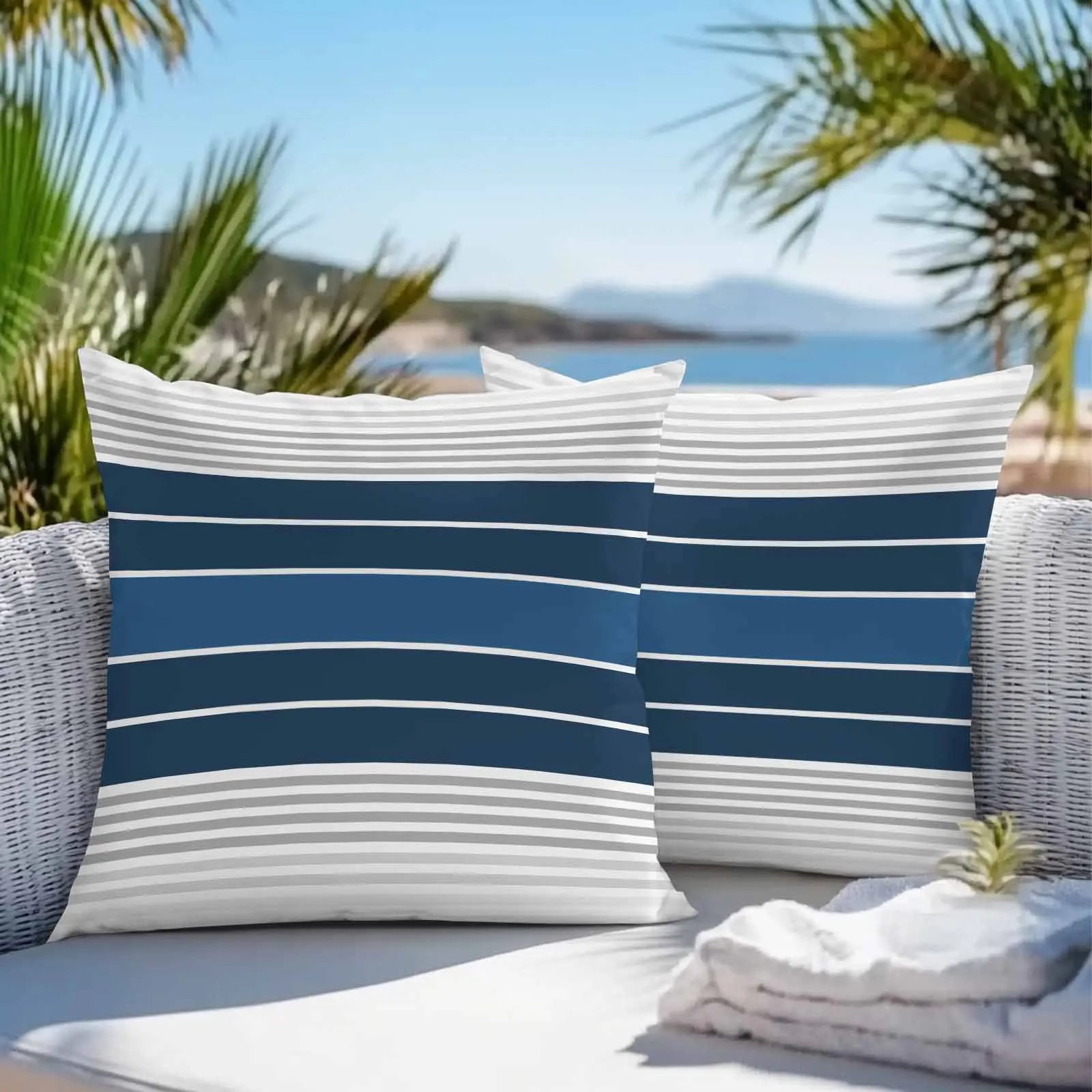 

Минималистичный озеро, голубая, серая полоса, 2/4 шт., водонепроницаемый чехол для подушки для украшения дома, наволочка 40/45/50/60/66 см