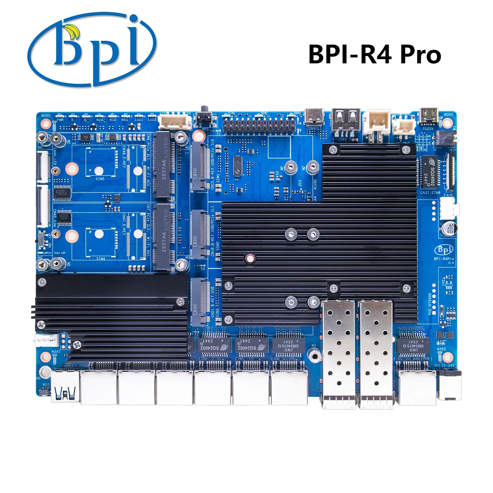 Imagen 3: Banana Pi R4 PRO 8GB RAM Wifi7 placa enrutadora con disipador de calor MediaTek MT7988A Quad-core Arm Cortex-A73 8G eMMC asistente de hogar