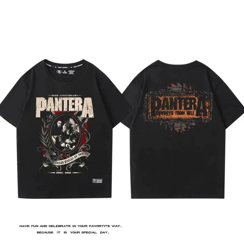 PANTERA Pandora Band Short Sleeved T-shirt Men's Cotton Loose Hard Core Heavy Metal Rock Band Surrounding Half Sleeves