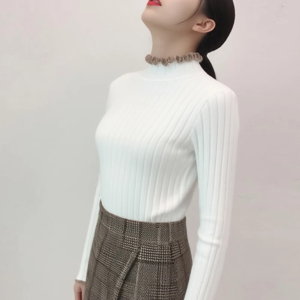 

Women's Long Sleeved Shirt Pullover Sweaters For Everyday Wear Slim Stretch Tees Sweater Knitted Top Trendy Aesthetic Clothes