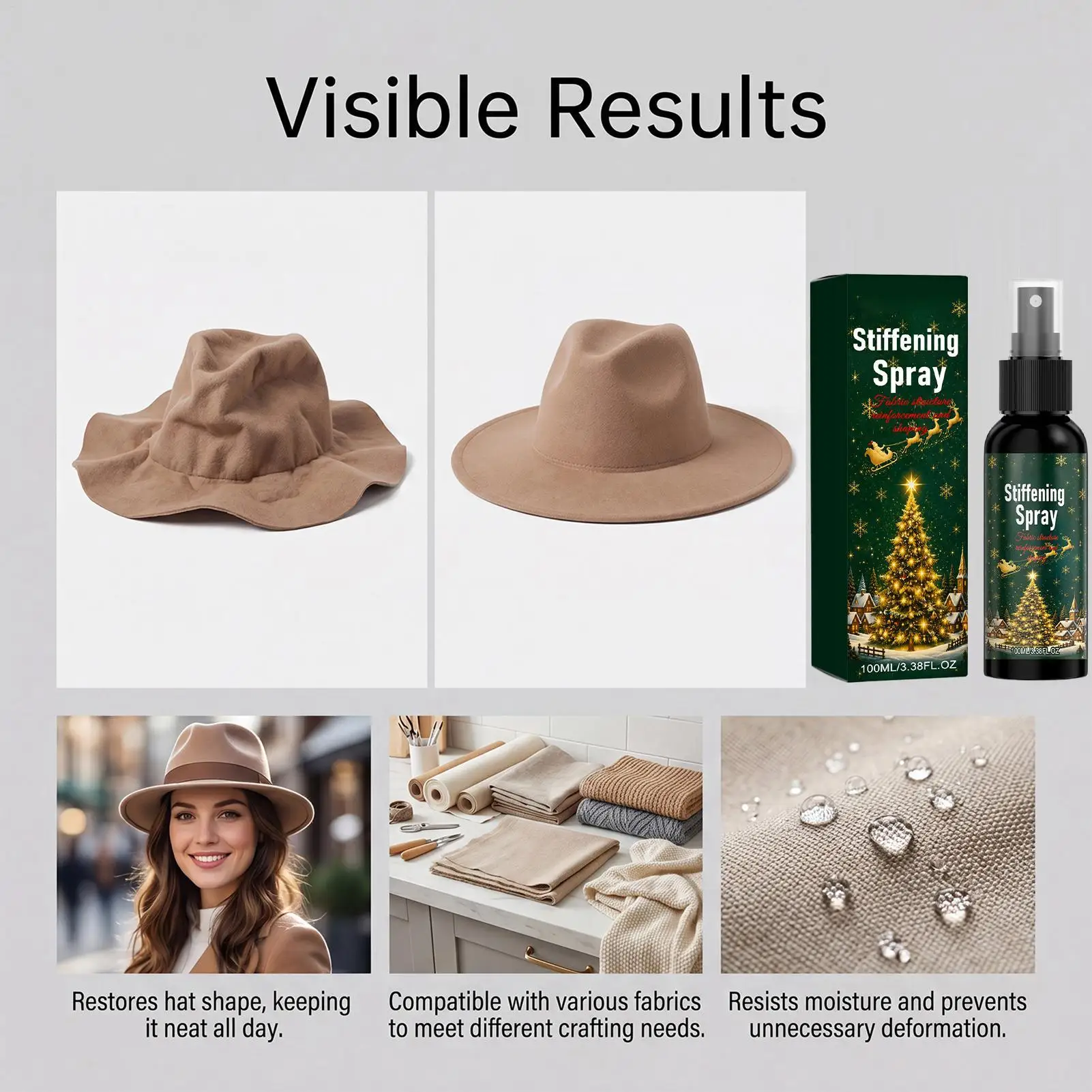 Fabric Stiffener Spray Portable 100ml Liquid Starch Ironing Stiffener Spray for Stiffening Draping Shaping Canvas Ribbon Lace
