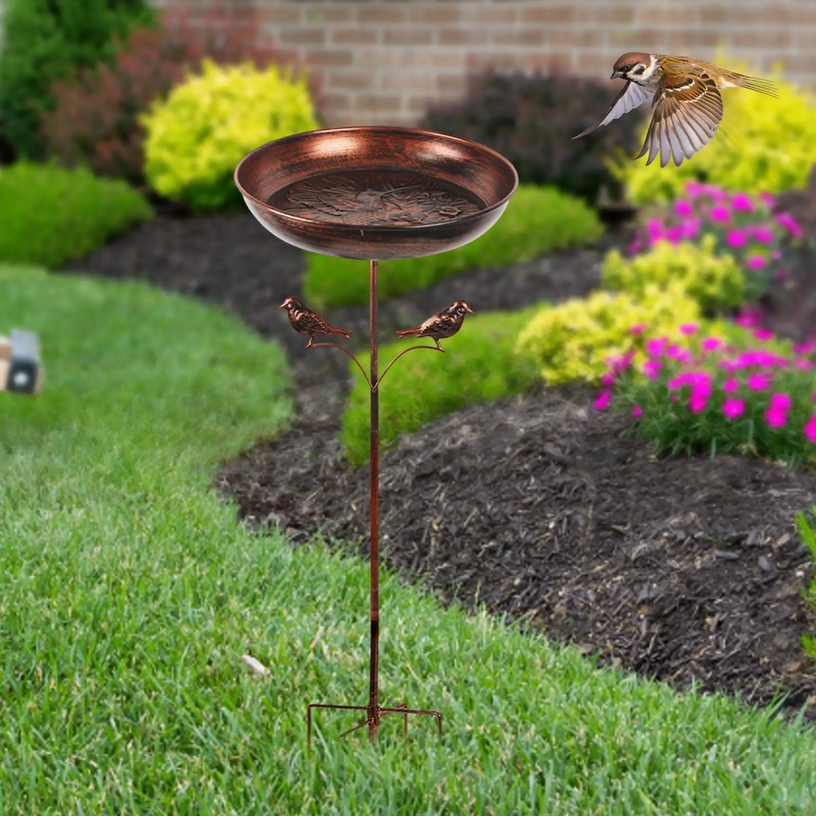 

Garden Bird Bath Birdfeeder Yard Decoration Rustic Ideal Gift 5 Pronged Base Garden Decor for Patio Backyard Lawn Courtyard