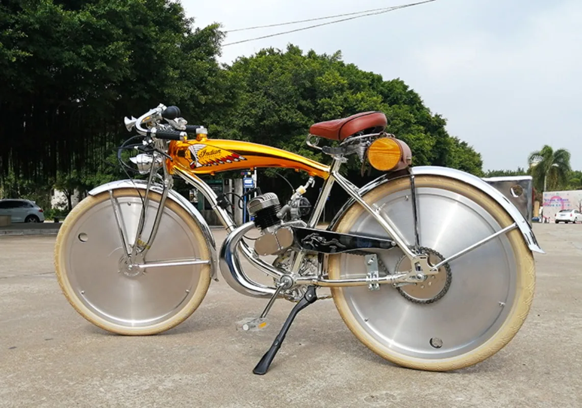 Indian Vintage Bike 4 Wheels Bike Bar Industrial Vintage Pose Pose Prop Car Dense Spoke Wheels
