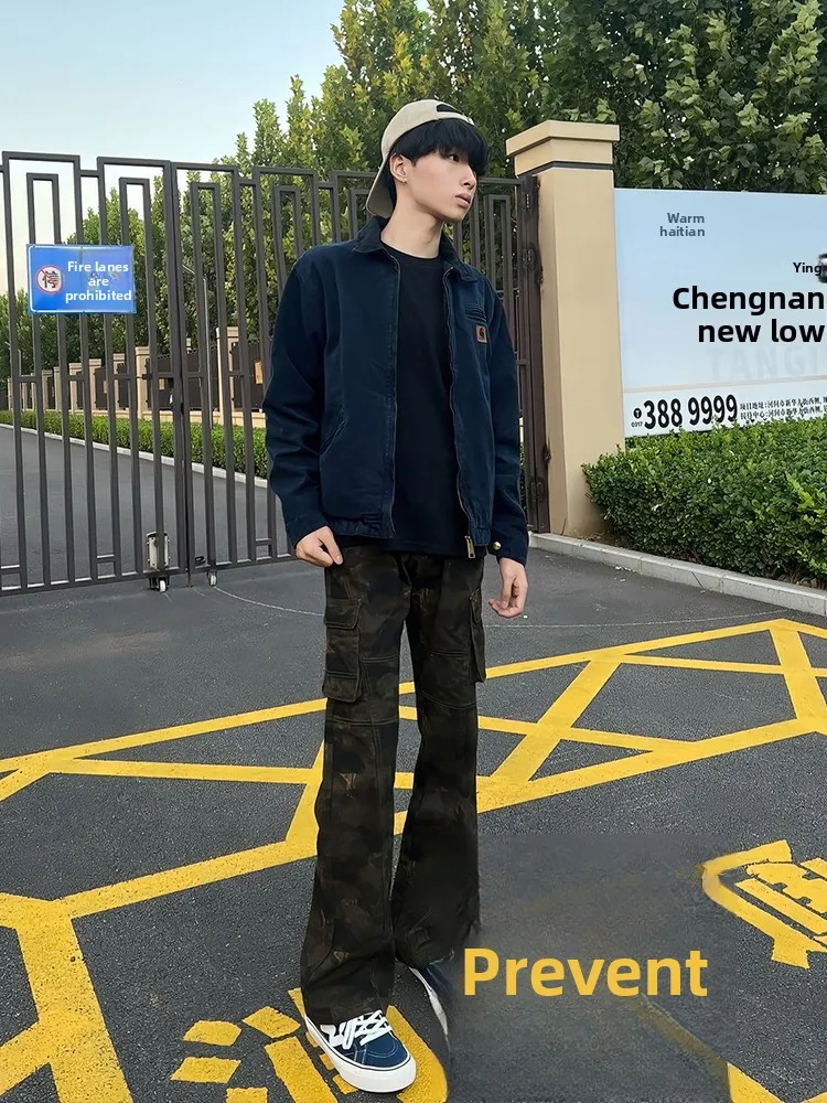 

Мужские прямые облегающие джинсы American Vibe, камуфляжная рабочая одежда High Street, брюки, джинсовые брюки Cleanfit Bootcut