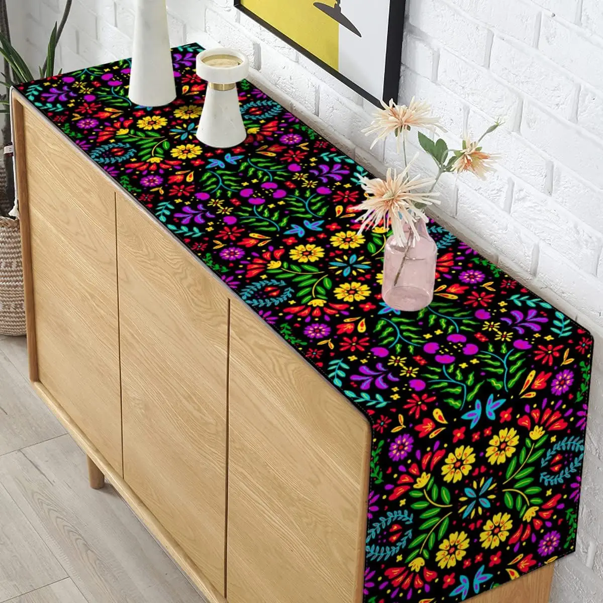 Mexico Dia De Los Muertos Floral Linen Table Runner Kitchen Table Decor Mexican Day of The Dead Table Runners Fiesta Party Decor