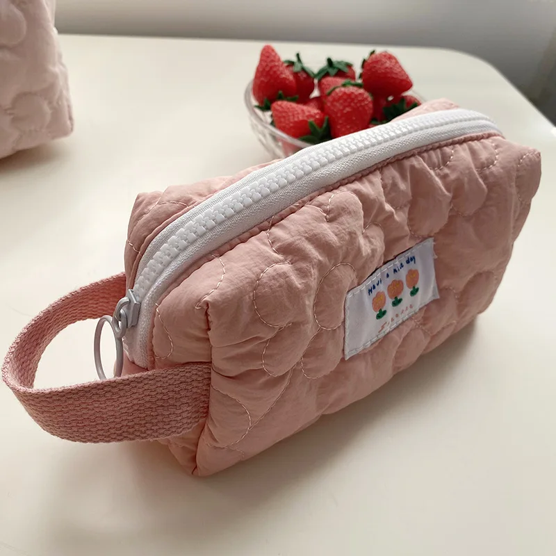 Sweet Solid Color Women\'s Storage Bag Soft Fabric Portable Ladies Cosmetic Bags Simple Cute Pencil Case Female Clutch Handbags