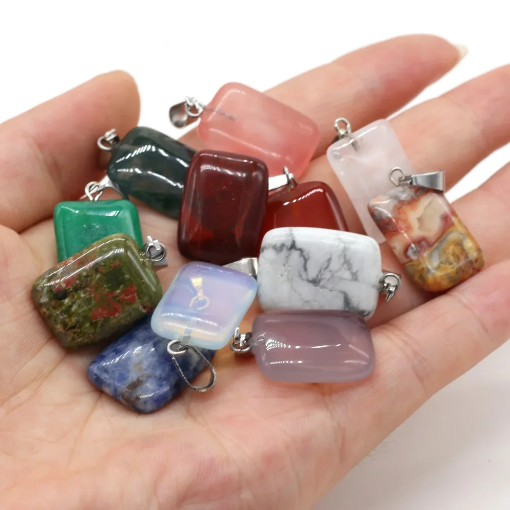 12pcs Natural Stone Pendant Mix Colors Women Natural Jewelry Charms fit DIY Necklace Making Wholesale Multiple Shapes