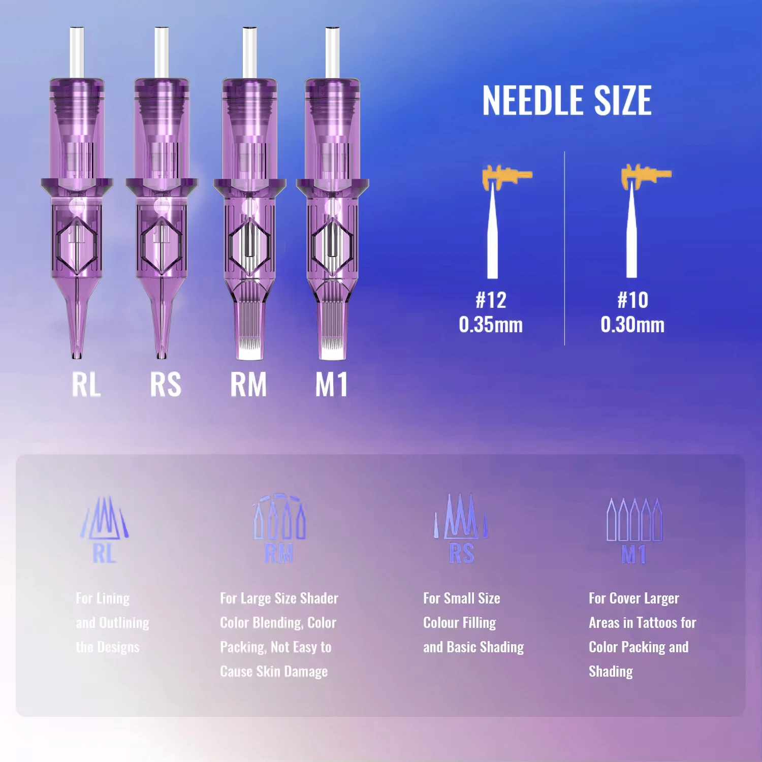20pcs Mixed Tattoo Needle Disposable Cartridge #0.35mm/3RL 5RL 7RL，TB Purple Tattoo Needle , for Tattoo Machine Body Art Tattoo image 4