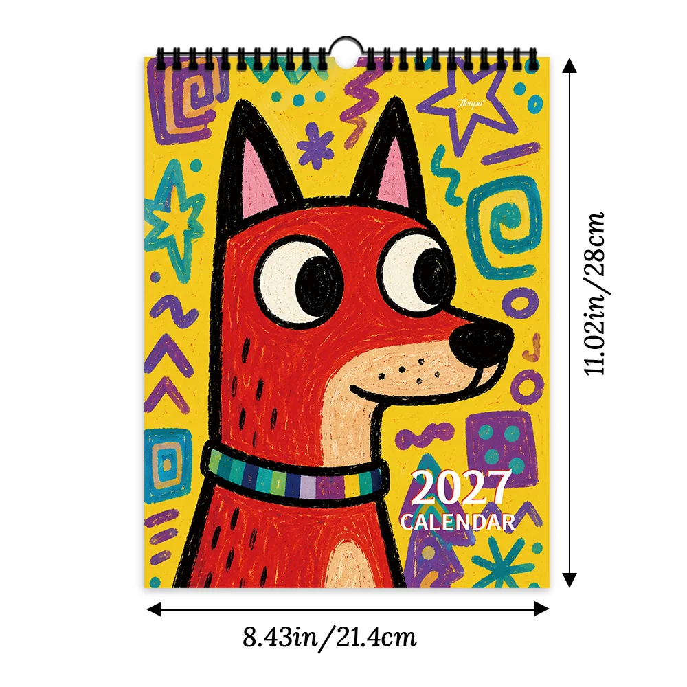 1pc 2027 Wall Calendar, Abstract Graffiti Puppy Theme, 12-Month Monthly Planner, Perfect Gift for Birthdays, Christmas, New Year