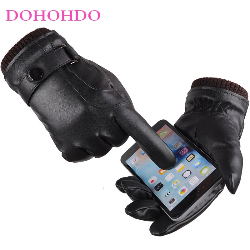 الرجال الخريف والشتاء قفازات بو شاشة تعمل باللمس قفازات جلدية الرجال زائد المخملية الدافئة الدراجات القيادة قفازات سوداء الذكور Guantes موتو #3