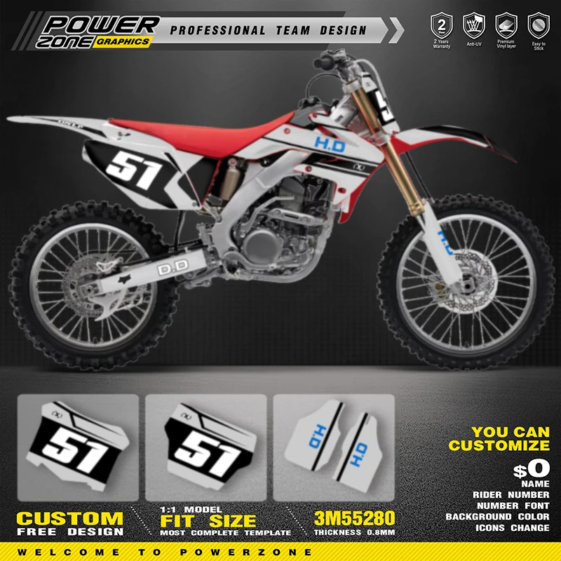 

PowerZone пользовательские графические фоны наклейки наборы наклеек для HONDA CRF250 2004 2005 2006 2007-2009 имя мотоцикла номер 039