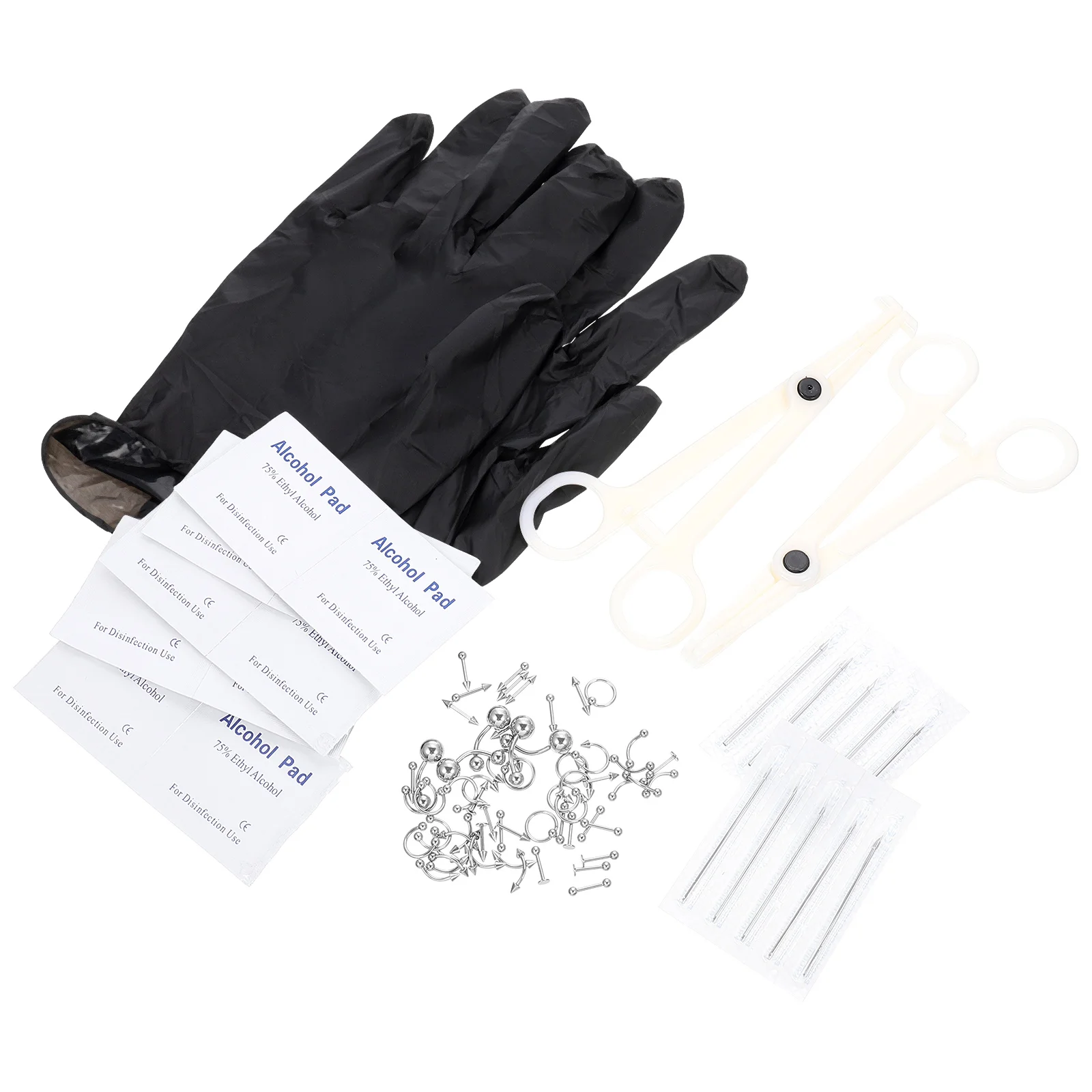 Body Jewelry Tools Self Nose Piercing Kit Needle Salon Gloves Medium Job Barbell Lip Rings Ear Pericinging Stainless Steel