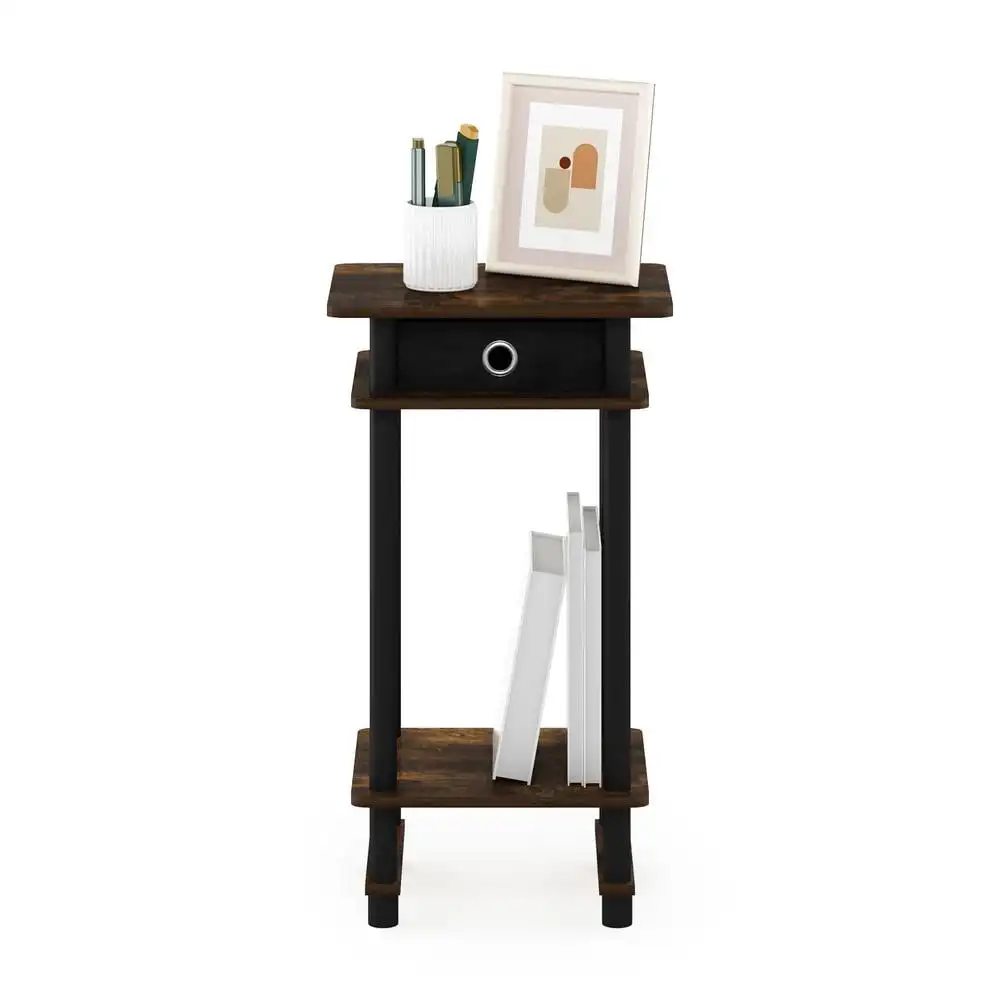 Furinno 17017 Turn-N-Tube Tall End Table with Bin, Amber Pine/Black/Black