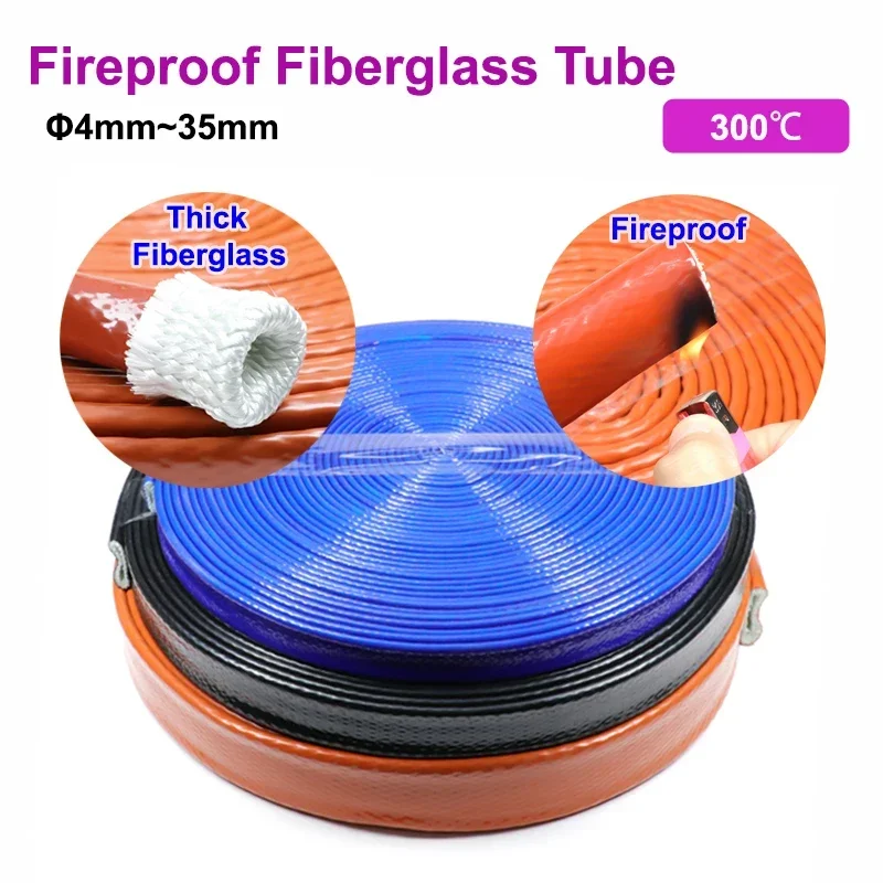 

1~10M Fiberglass Tube High Temperature Resistant Silicone Resin Coated Braided Fireproof Sleeve Fire Retardant Casing Pipe