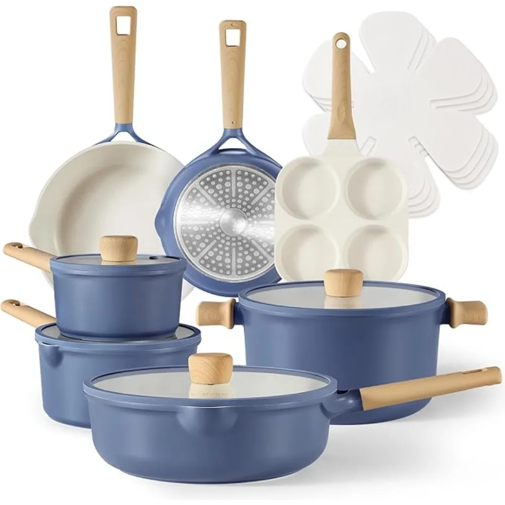 

15 Piece Pots & Pans Set Nonstick Cookware, Kitchen Cookware Set Nonstick, Blue, Cookware Set, Frying Pan & Pan Set