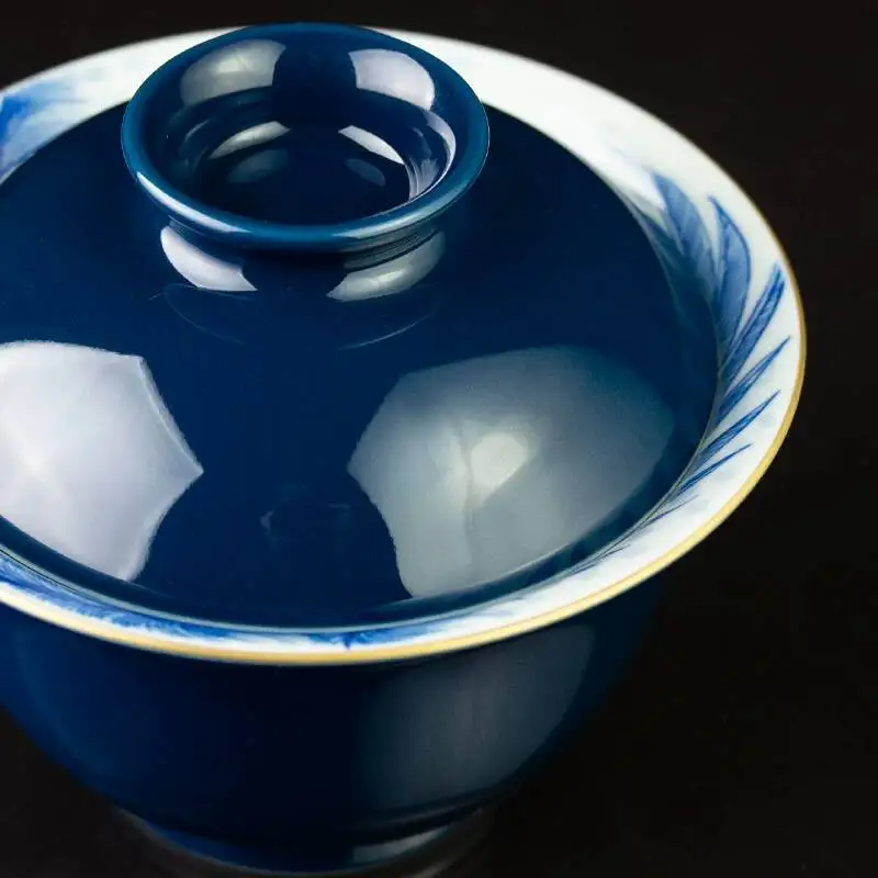 Sacred Mountain Antique Blue And White Fire Phoenix Gaiwan Jingdezhen Handmade Ceramic Set Tea Cup