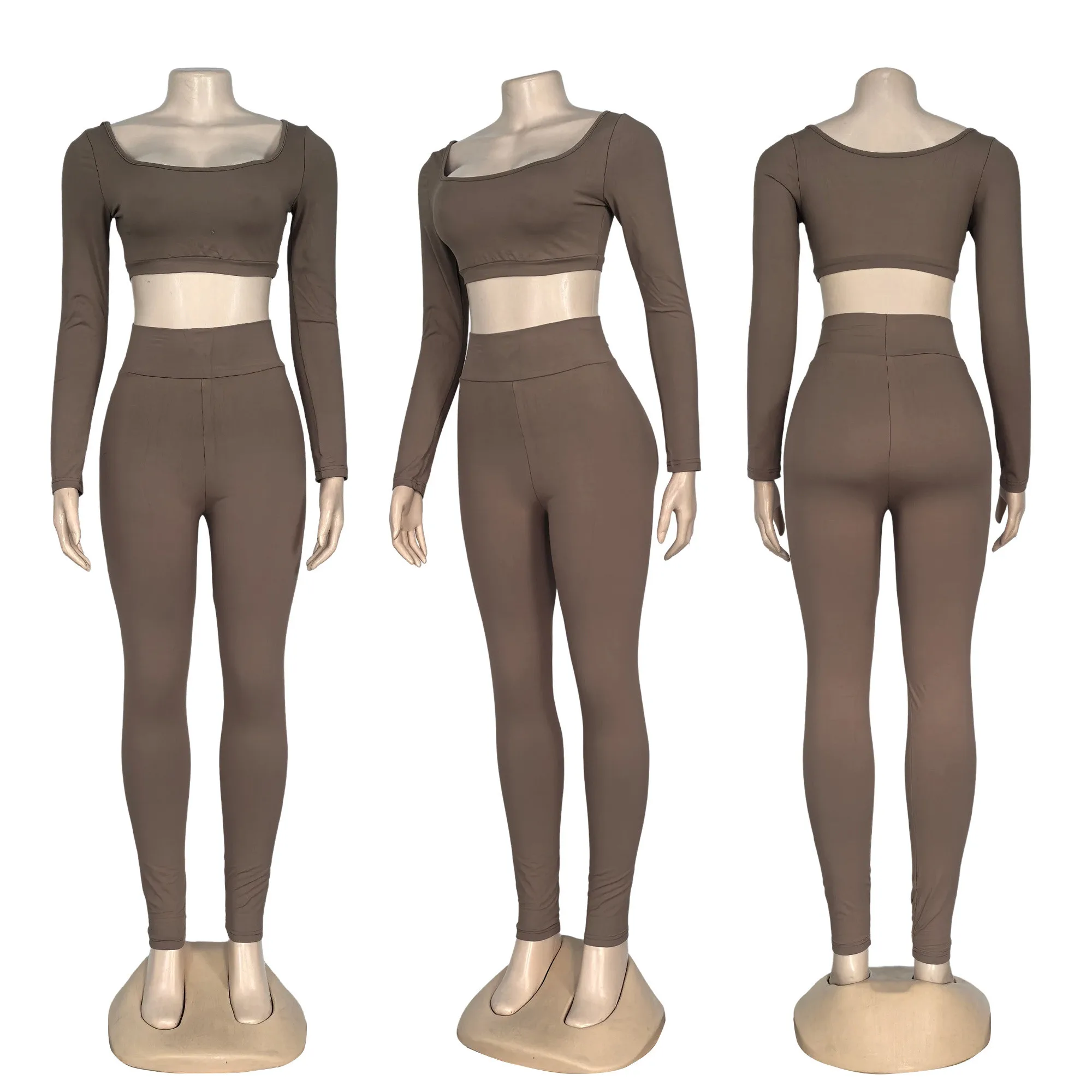 

J5269 European and American Yoga Women's Clothing Autumn New Fashion Letter High-Waisted Yoga Pants Solid Color Sports Yoga Set