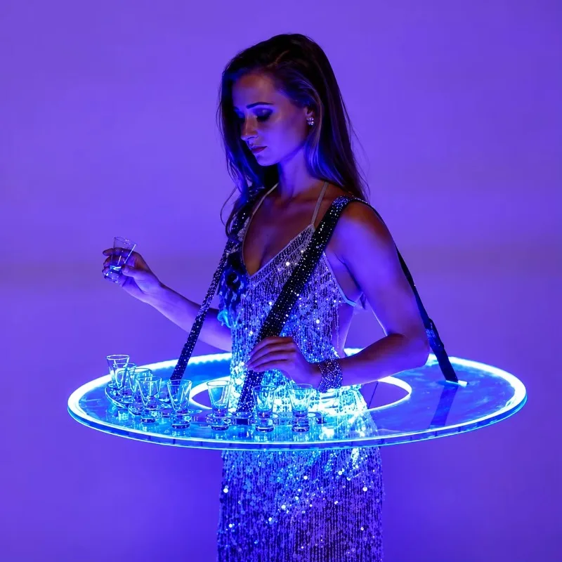 LiqVis Acrylic Fashion Skirt-Shaped Durable LED Wine Glass Display Table with 7-Color Lighting for Birthday Parties