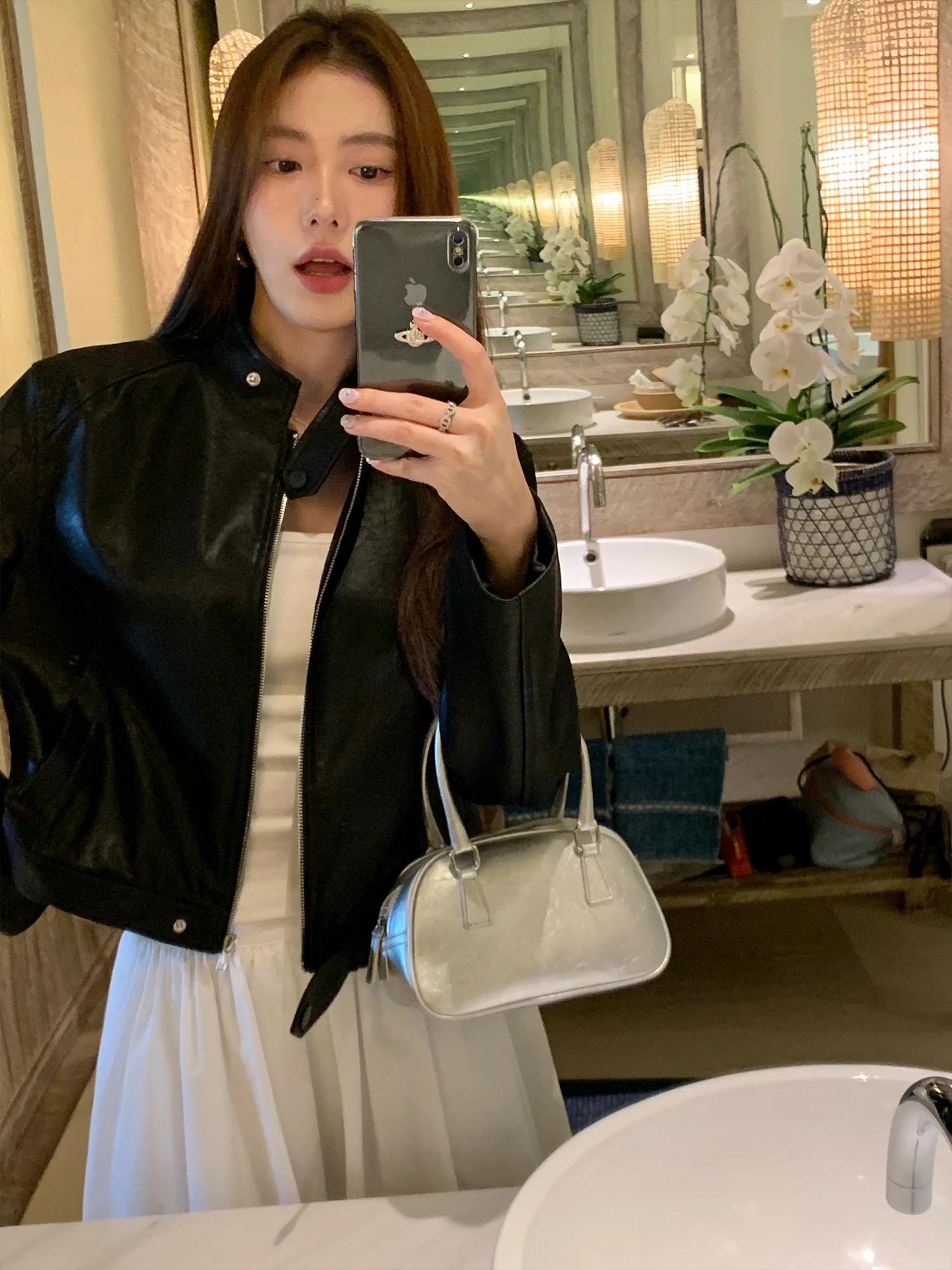 

Женская мотоциклетная одежда с воротником-стойкой из искусственной кожи Jaet ort на молнии, винтажная верхняя одежда длиной до плеч, Pusumede