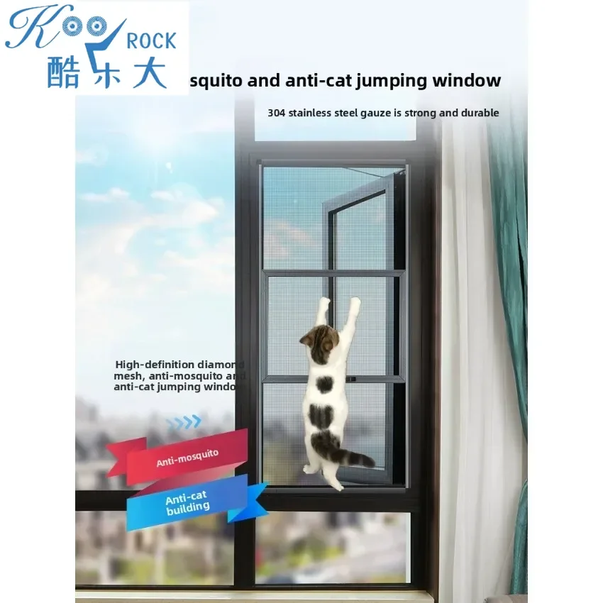 

DIY No-Drill Fly Screen Window -Customizable Sliding/Balcony Security Mesh for Cats, Anti-Mosquito, Flat-Out Opening Strong Mesh