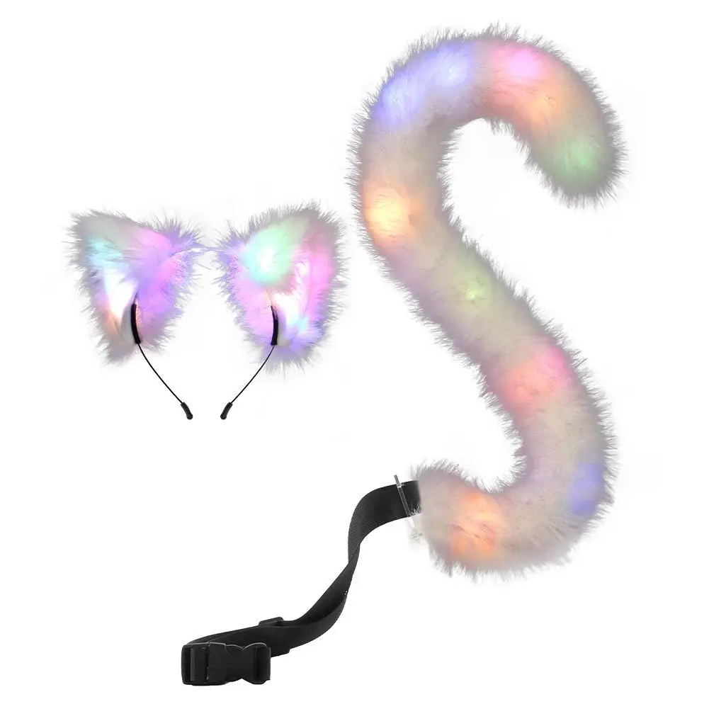Hot Glow Cat Ears Tail Maid Cos Dress Up, Handmade Beast Tail Girls Accessories Set