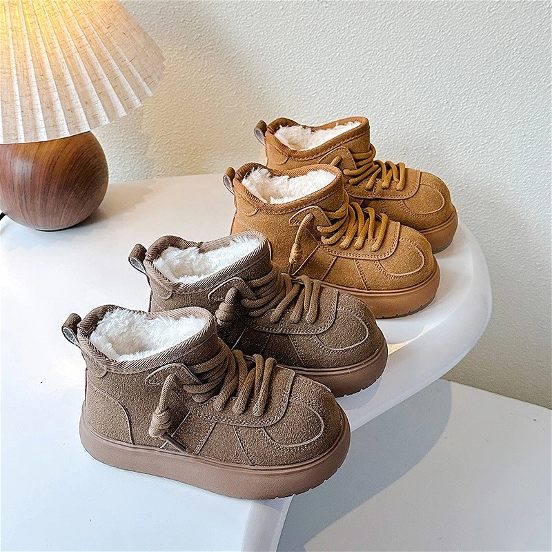

Winter Kids Plush Warm Fashion Short Boots New Suede Soft Non-slip Design Childrens Boy Causal Shoes Luxury Girls Cotton Boots