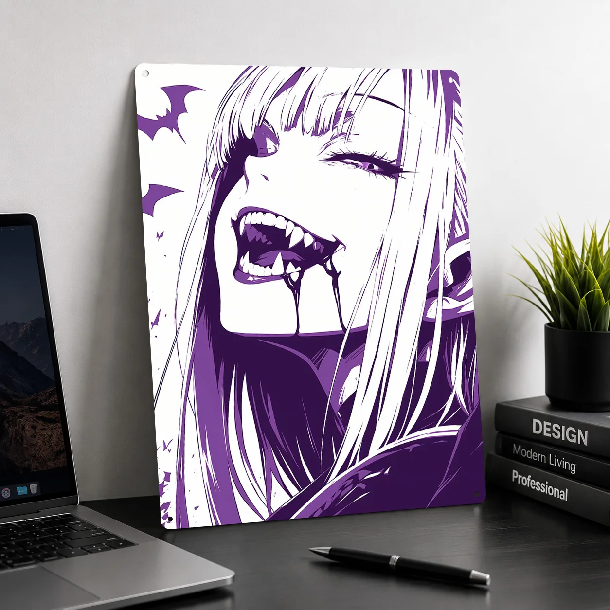 Vampire Girl Anime Art 3D Texture Printed Poster Custom Vintage Metal Tin Plate Sign for Wall Art Interior Living Room Decor
