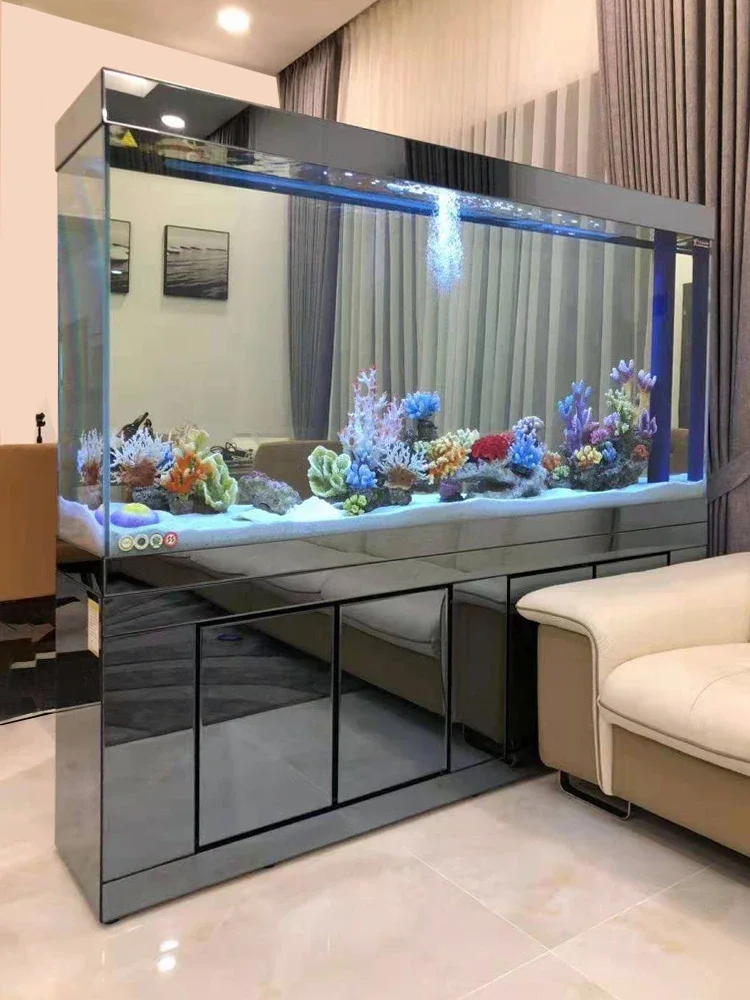 Light luxury bottom filter ultra-white glass aquarium living room floor partition wall fish tank