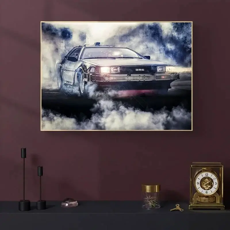الحديثة 1985 DeLorean DMC 12 العودة إلى المستقبل جدار الفن ملصقات السيارات HD قماش لوحات جدار صورة لغرفة المعيشة الديكور