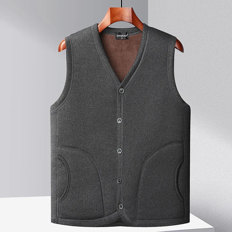 XL-5XL Winter Middle Aged Dad's Clothes Men's Vest Plush Thickened Casual Button Vest Tank Top Sleeveless Jacket Lining Top