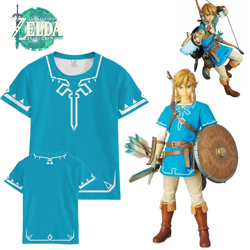 Camiseta de dibujos animados de Zelda Tears of The Kingdom para hombres, ropa transpirable suelta, manga corta, Cosplay, Prom Dress Up Props, regalo