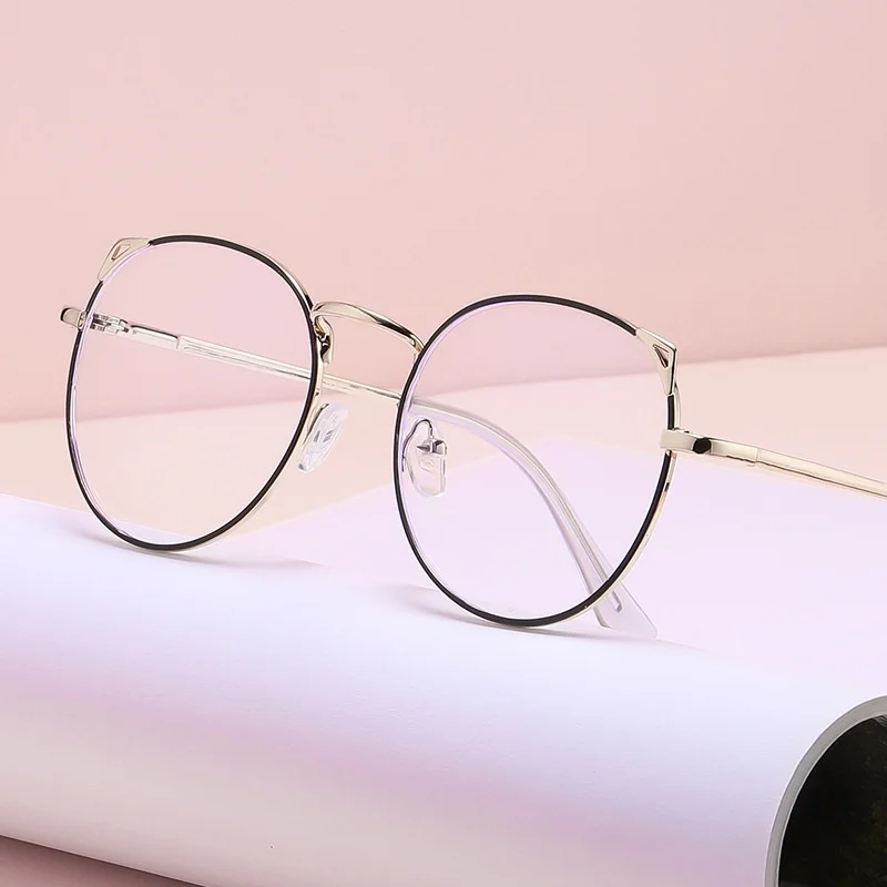 Women Myopia Glasses Ladies Cute Cat Ear Round Eyeglasses Female Fashion Full Frame Anti Blue Light Computer Eyewear 0 To -600