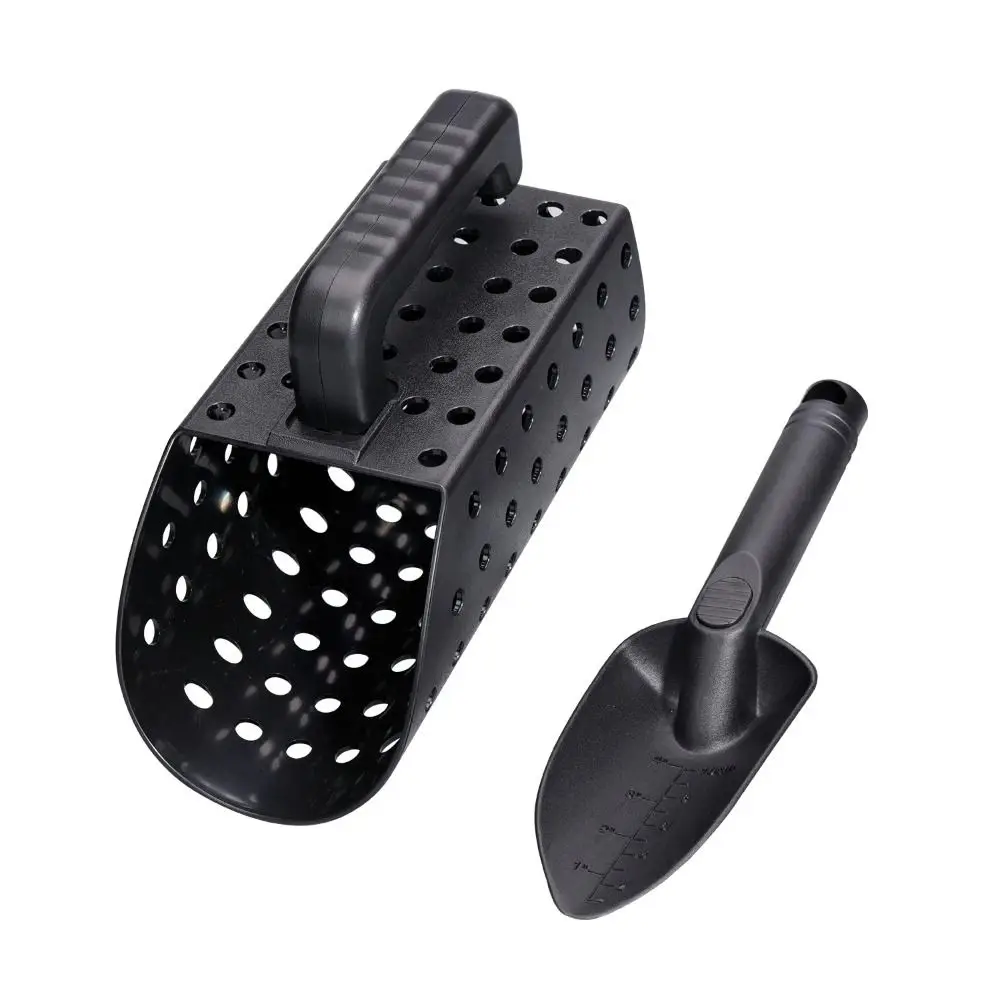 2Pcs Plastic Sand Scoop Shovel Set Black Digging Tool Beach Finds Scoop High Efficient with Handle Gardening Soil Sifters