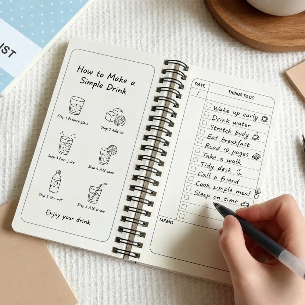 Korean Style Polka Dot Print To Do List Notebook Spiral Design Pocket Size Daily Task Planner Task Checklist Memo Book Students