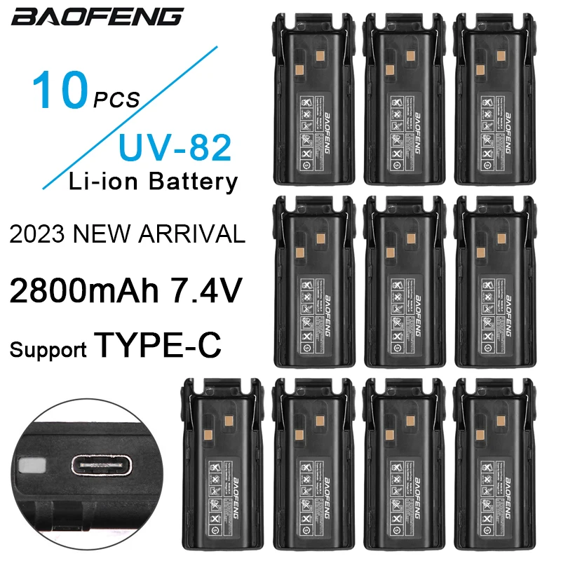 

10PCS Walkie Talkie UV-82 Battery Support TYPE-C Charging 2800mAh 7.4V Compatible With BAOFENG UV8D UV82HP Two Way Radios