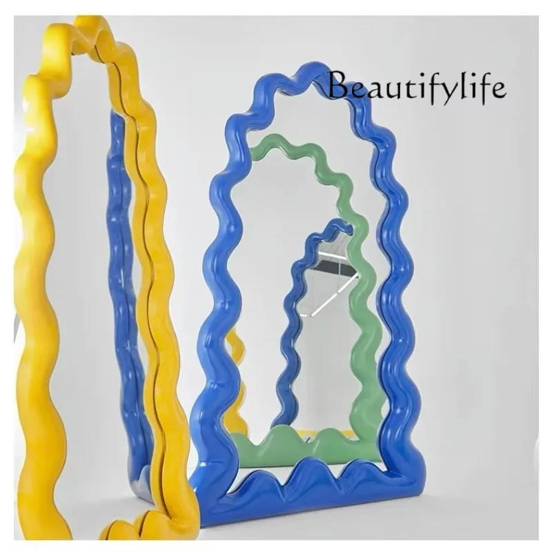 XB Art Full Body Mirror Light Luxury Irregular Special-shaped Living Room Home Full-length Mirror Floor Flame Mirror